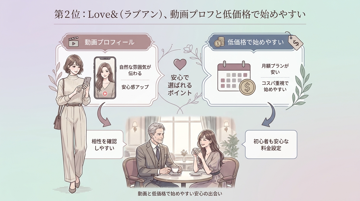 第2位：Love&（ラブアン）、動画プロフと低価格で始めやすい