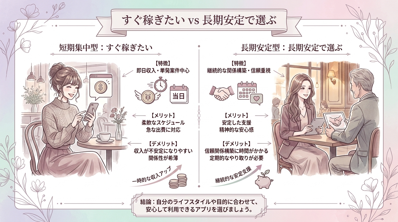 すぐ稼ぎたい vs 長期安定で選ぶ