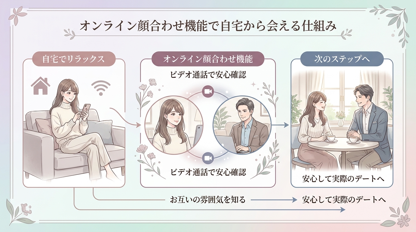 オンライン顔合わせ機能で自宅から会える仕組み